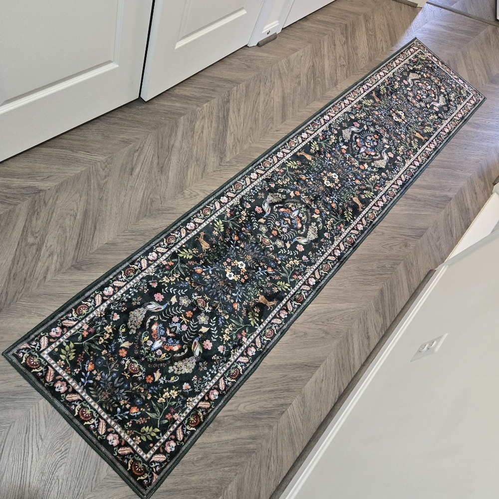 Runner Area Rug 2'x10' Washable Soft Non-Slip Emerald Green Forest Floral